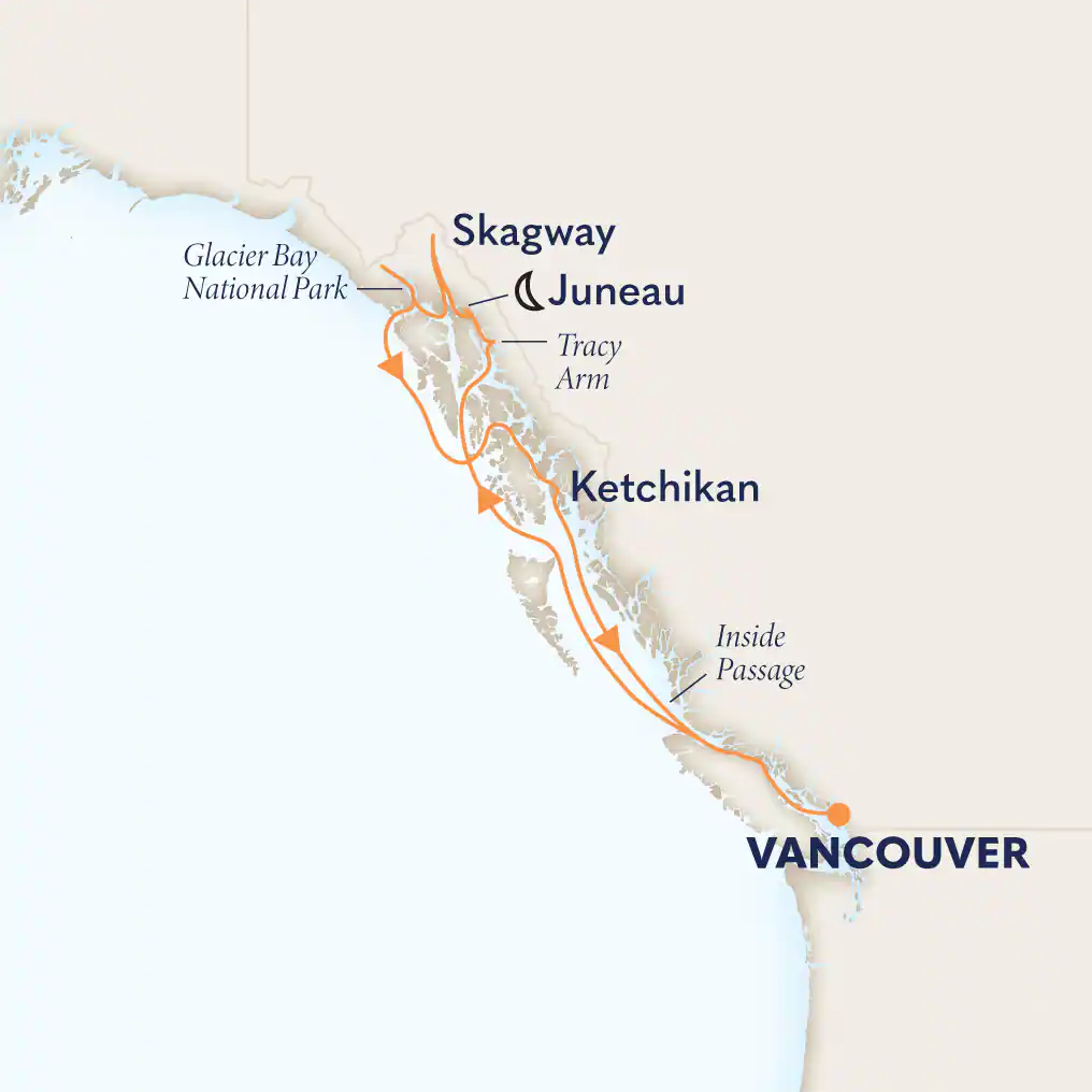 Holland America Koningsdam 7-Day Alaska Inside Passage Cruise Route Map